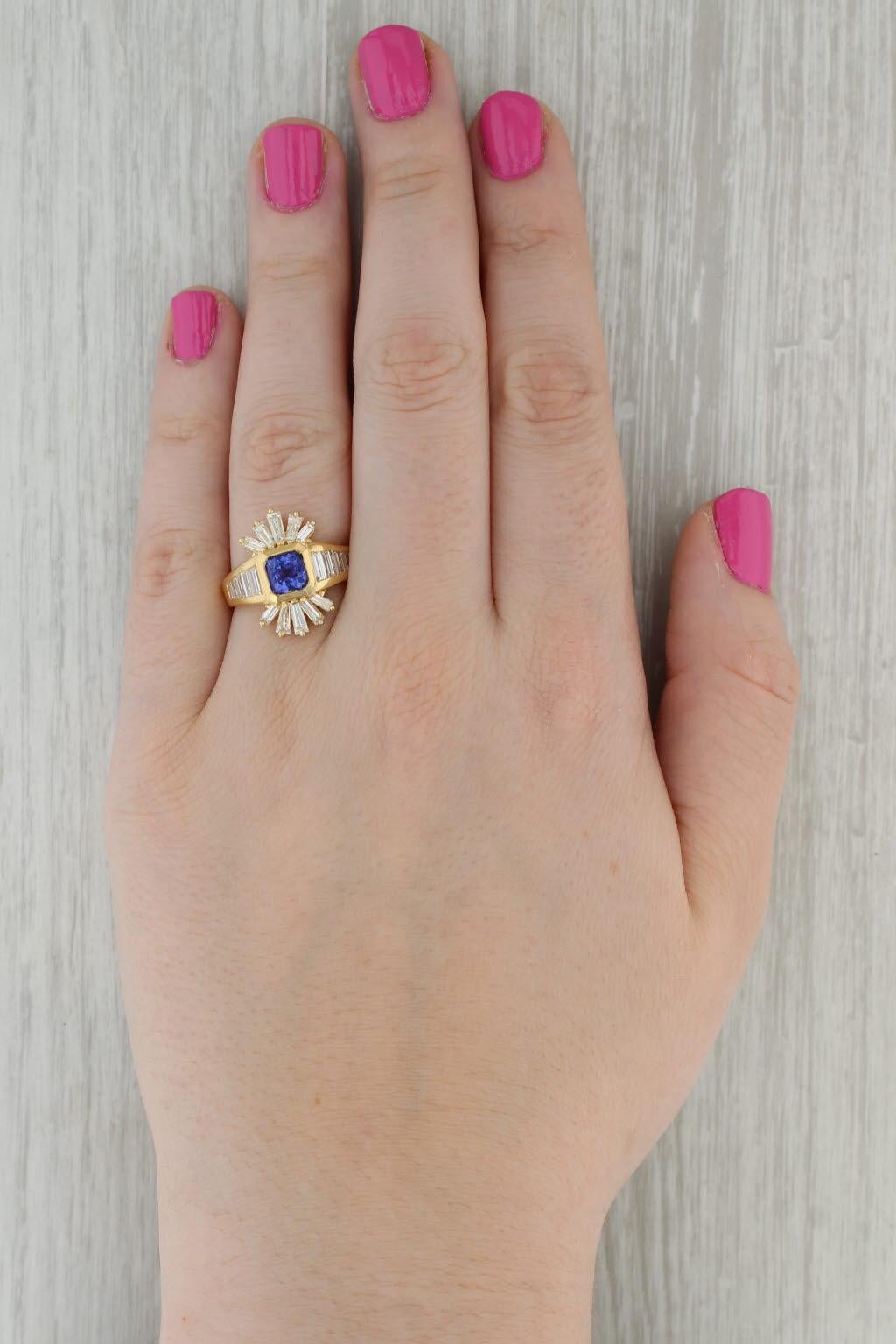 Anello con diamante tanzanite da 2,75 carati in oro giallo 18 carati, misura 8,75 Cocktail in vendita 4
