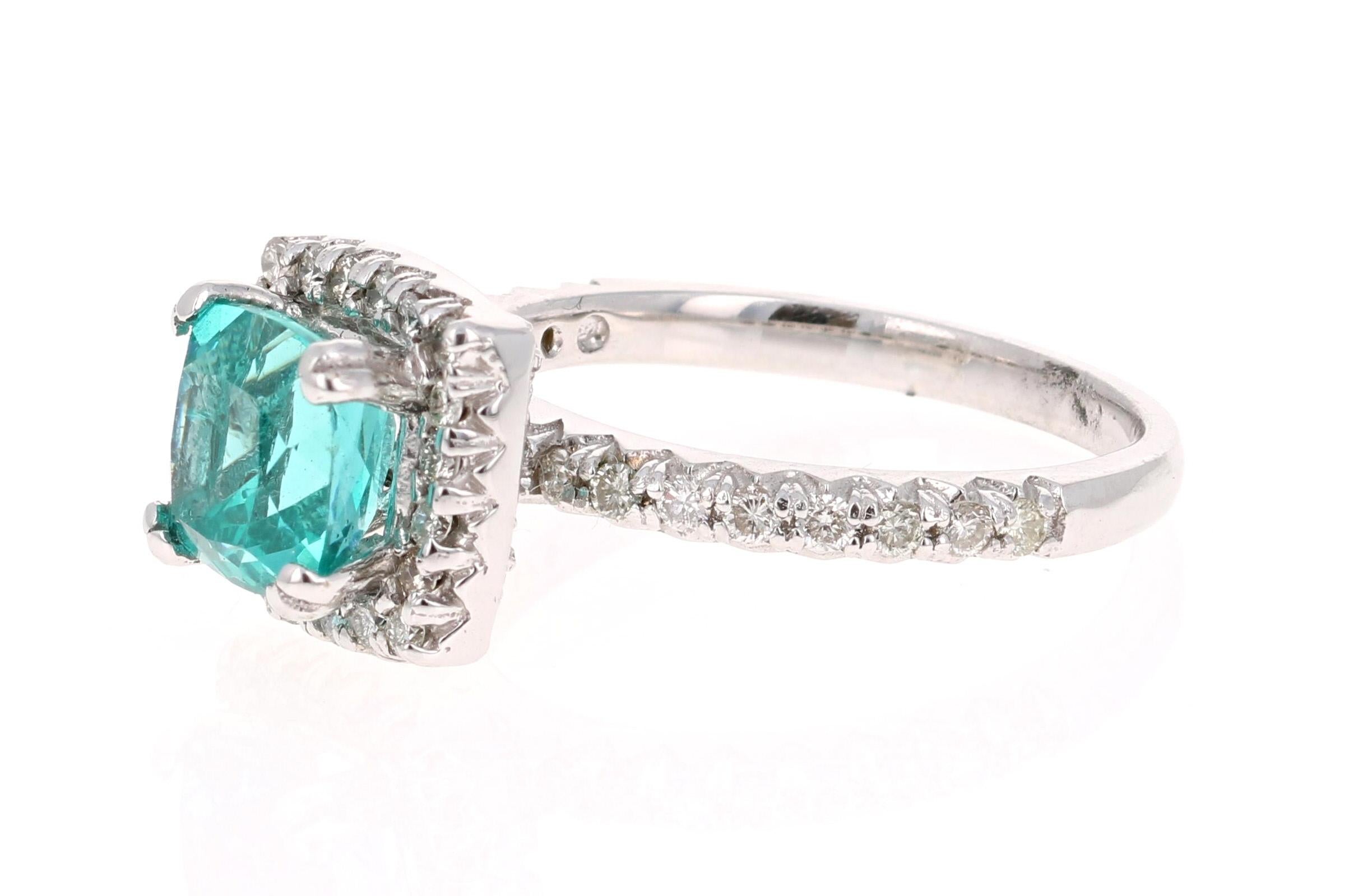 Contemporary 2.76 Carat Apatite Diamond Ring 14 Karat White Gold Ring For Sale