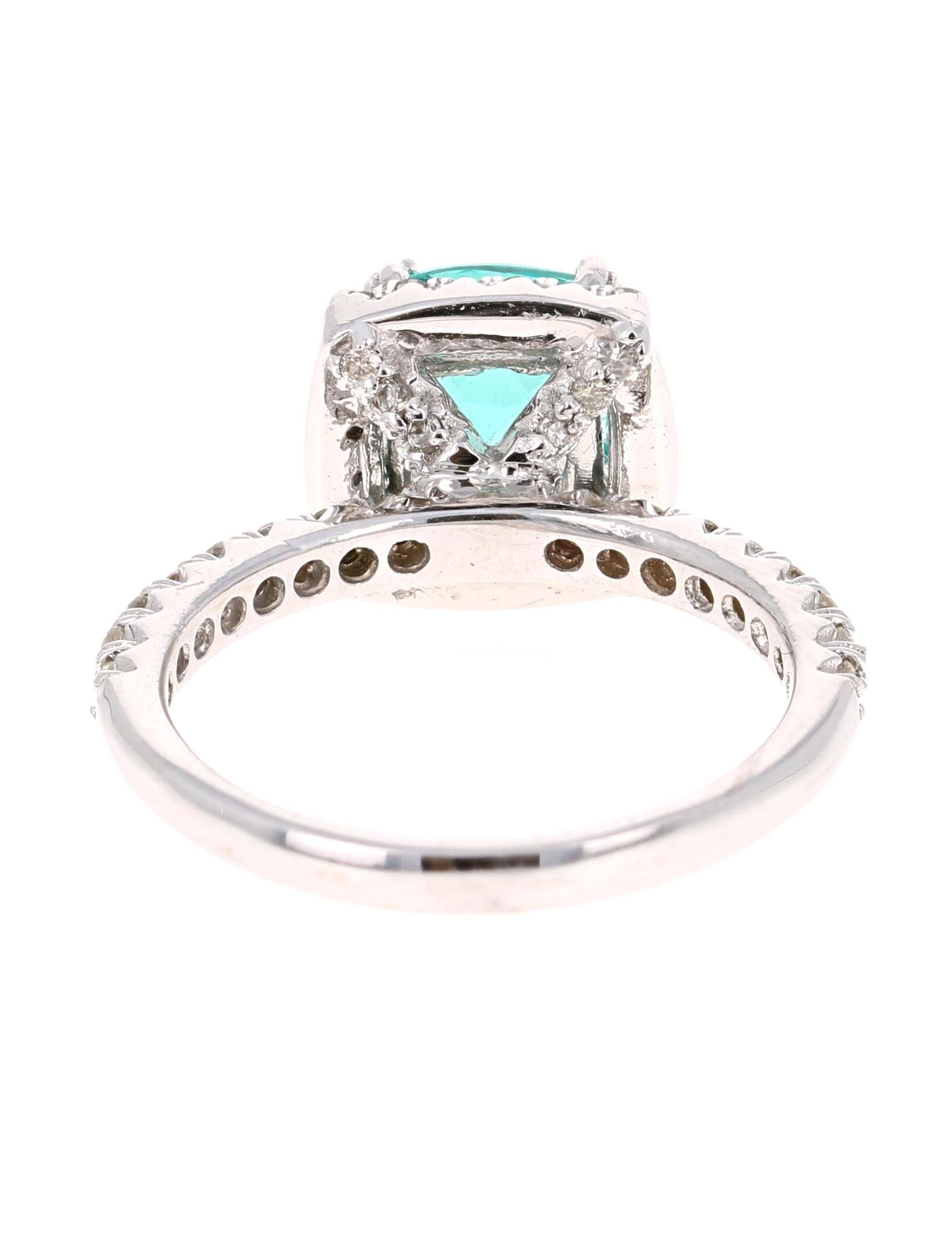 Cushion Cut 2.76 Carat Apatite Diamond Ring 14 Karat White Gold Ring For Sale