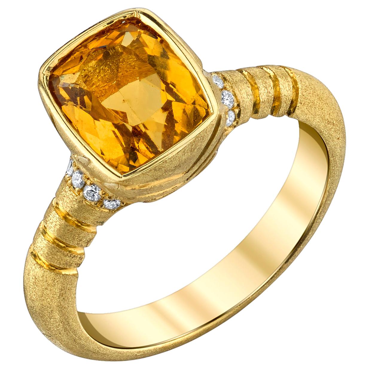  Golden Beryl and Diamond Ring in 18k Yellow Gold, 2.76 Carats