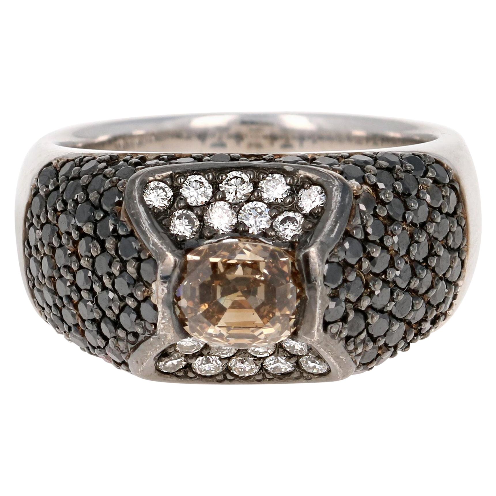 2.76 Carat Black and Fancy Colored Diamond White Gold Cocktail Ring