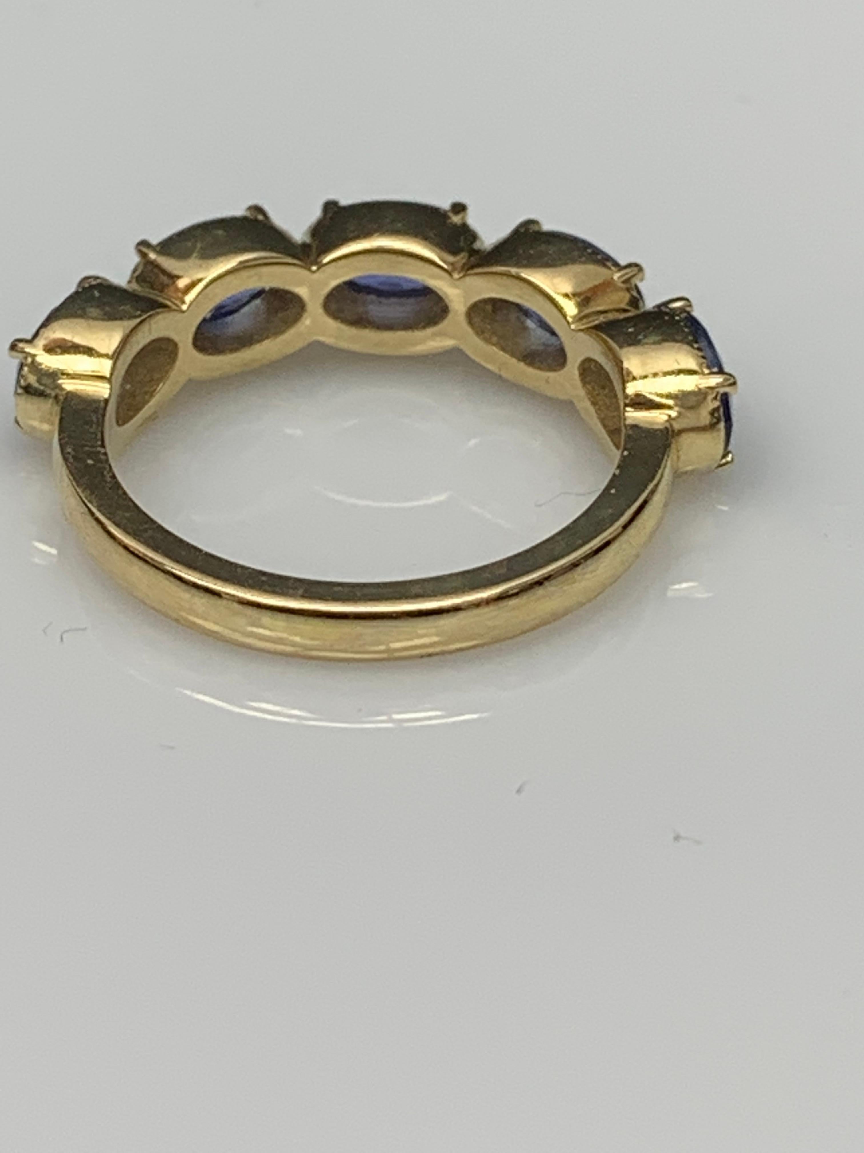 2.76 Carat Blue Sapphire and Diamond 5 Stone Wedding Band in 14K Yellow Gold For Sale 6