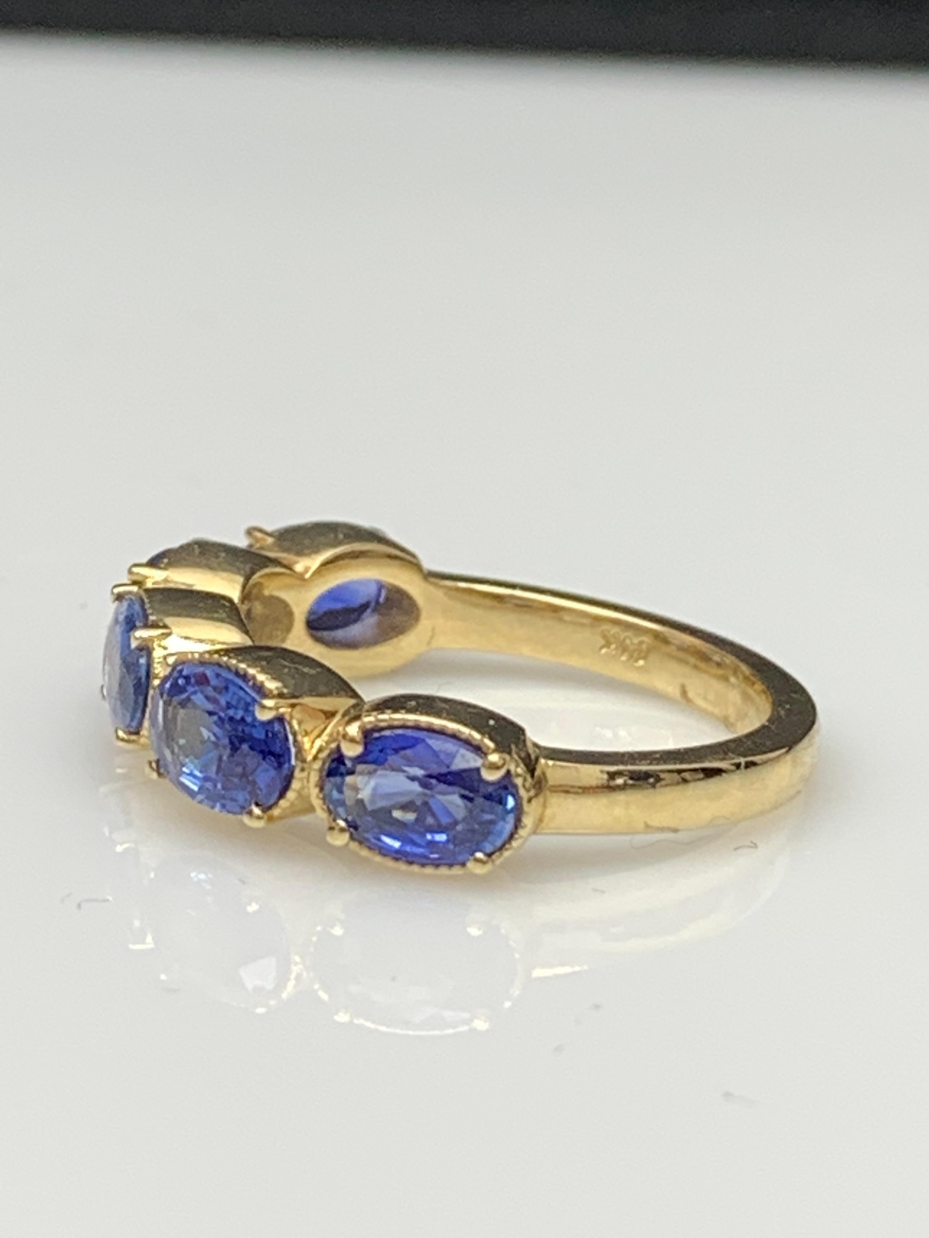 2.76 Carat Blue Sapphire and Diamond 5 Stone Wedding Band in 14K Yellow Gold For Sale 8