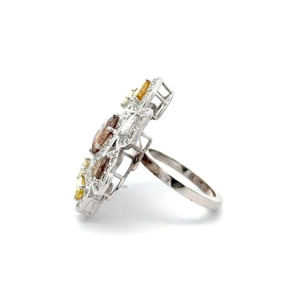 Women's 2.76 Carat Brown Diamond Fancy and White Color Diamond Platinum Statement Ring For Sale