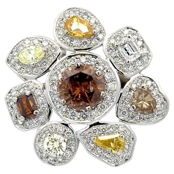 2.76 Carat Brown Diamond Fancy and White Color Diamond Platinum Statement Ring For Sale