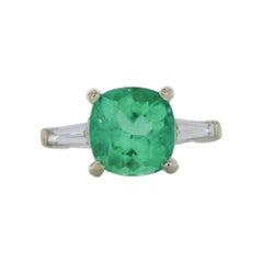 AGL Certified 2.76 Carat Cushion Cut Emerald & Diamond Ring in 18 K White Gold