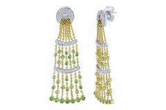 2.76 Carat Handmade Natural Emerald Diamond Dangle 18K Gold Earrings