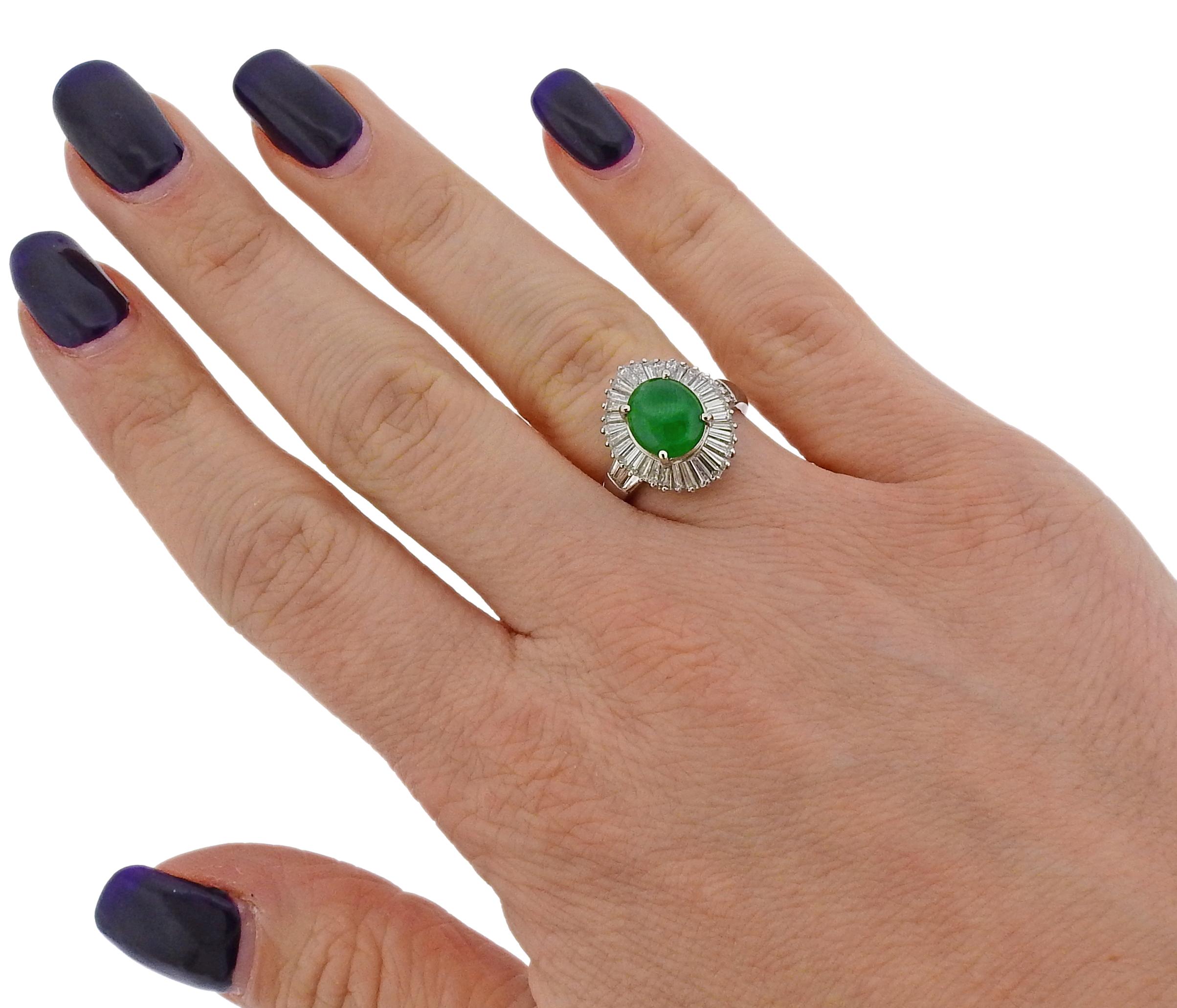 Women's 2.76 Carat Jade Diamond Platinum Ring For Sale