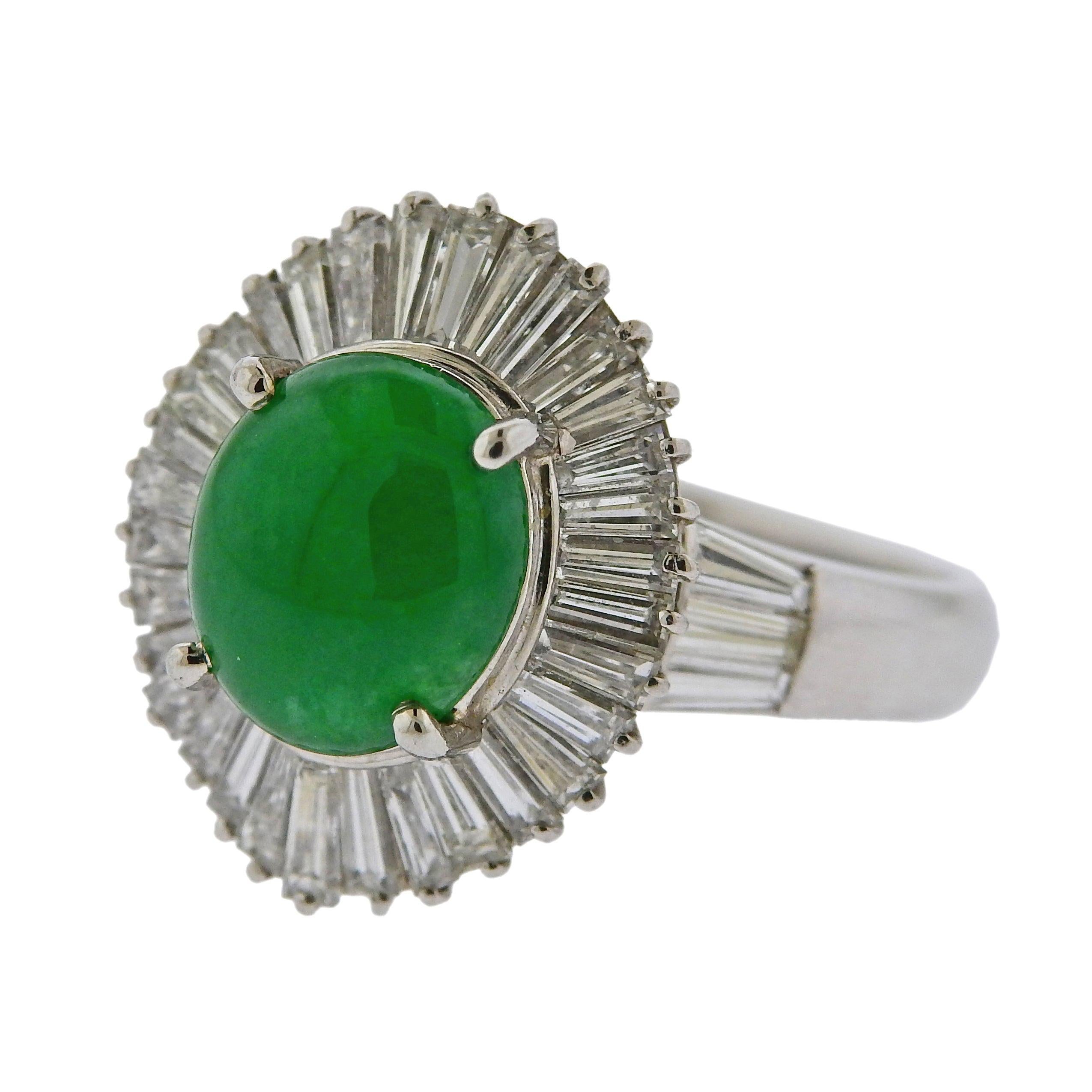 2.76 Carat Jade Diamond Platinum Ring For Sale