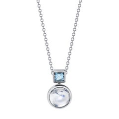 2.76 Carat Moonstone with 0.33 Carat Aquamarine 18 Karat White Gold Necklace