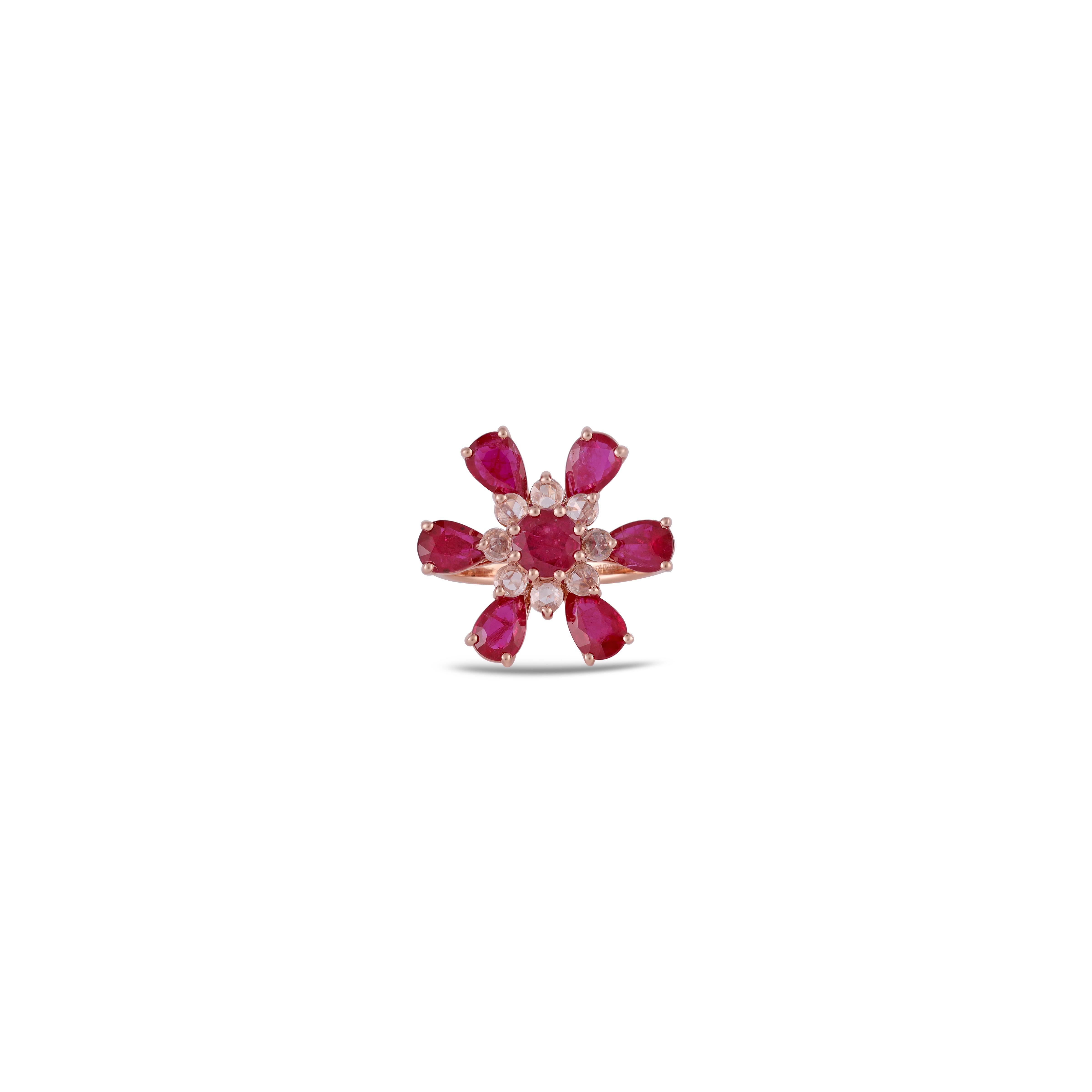Apart of our carefully curated collection, this ring proudly displays a 2.76 carat Mozambique ruby crowning a 18k Gold Classic Ring. The ruby's prongs hold the stone tightly but allow it to be seen in its entirety. The center stone is surrounded by
