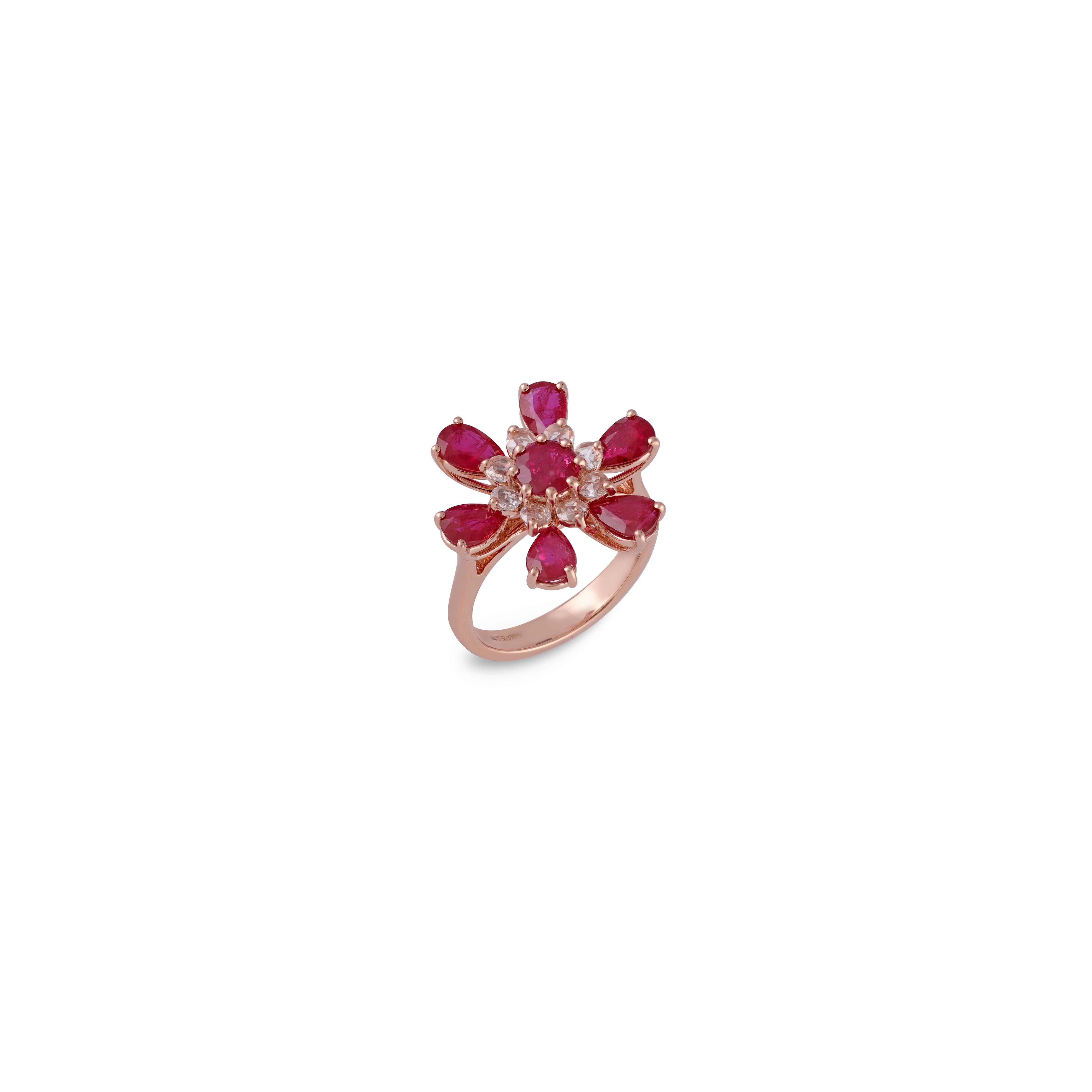 Mixed Cut 2.76 Carat Mozambique  Ruby and Diamond Classic Ring Set in 18k Gold For Sale
