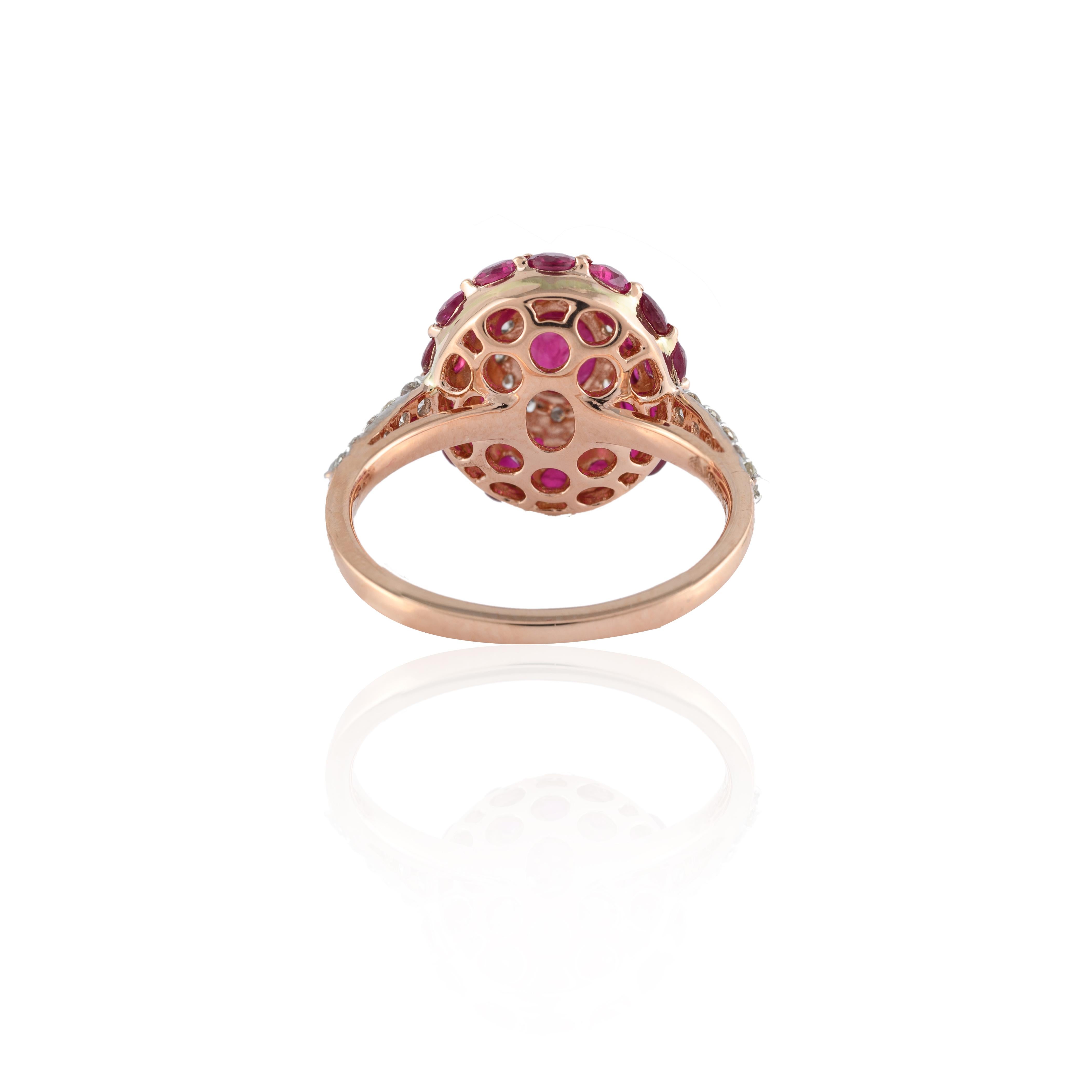 For Sale:  2.76 Carat Natural Ruby Cluster Ring in 14k Solid Rose Gold with Diamonds 4