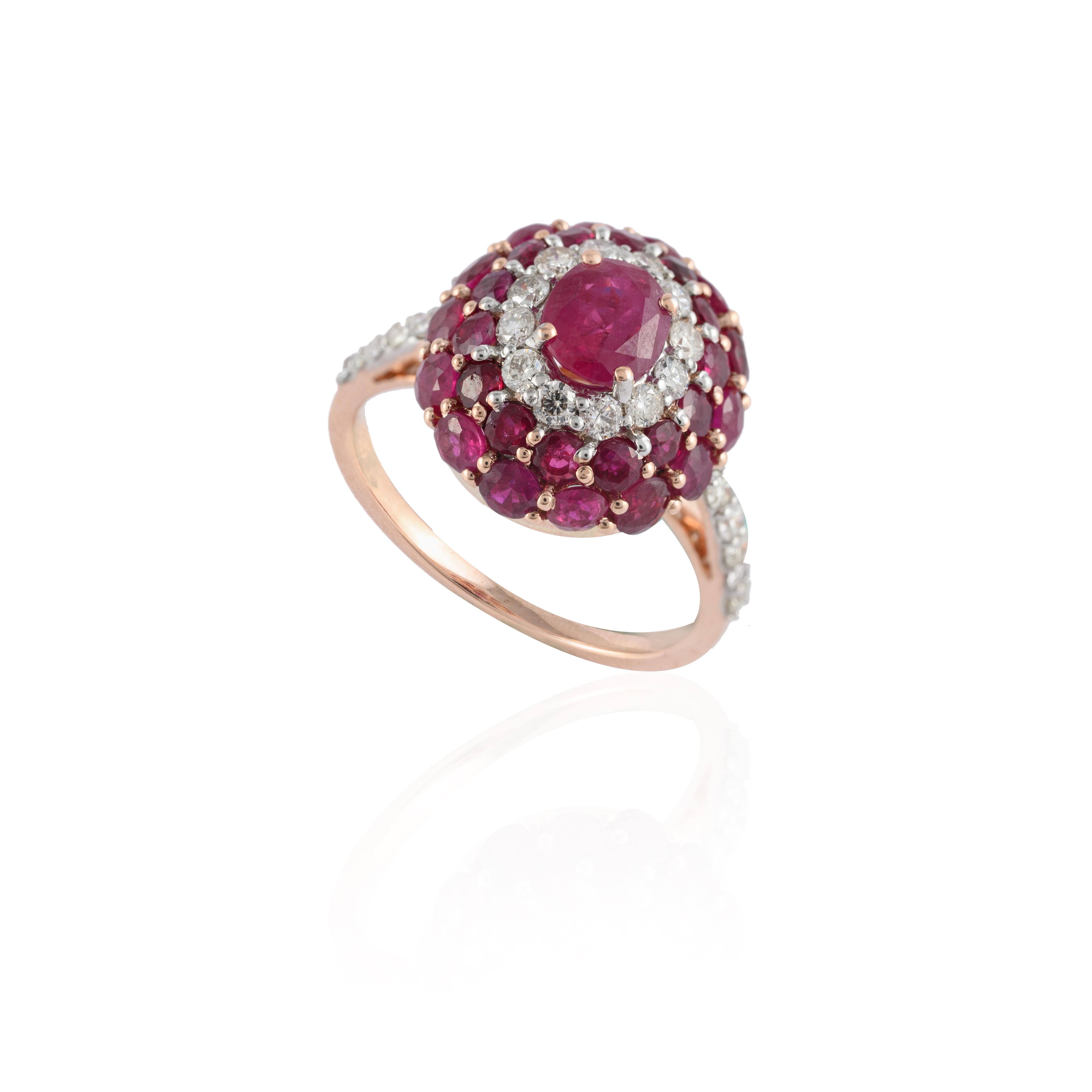 For Sale:  2.76 Carat Natural Ruby Cluster Ring in 14k Solid Rose Gold with Diamonds 5