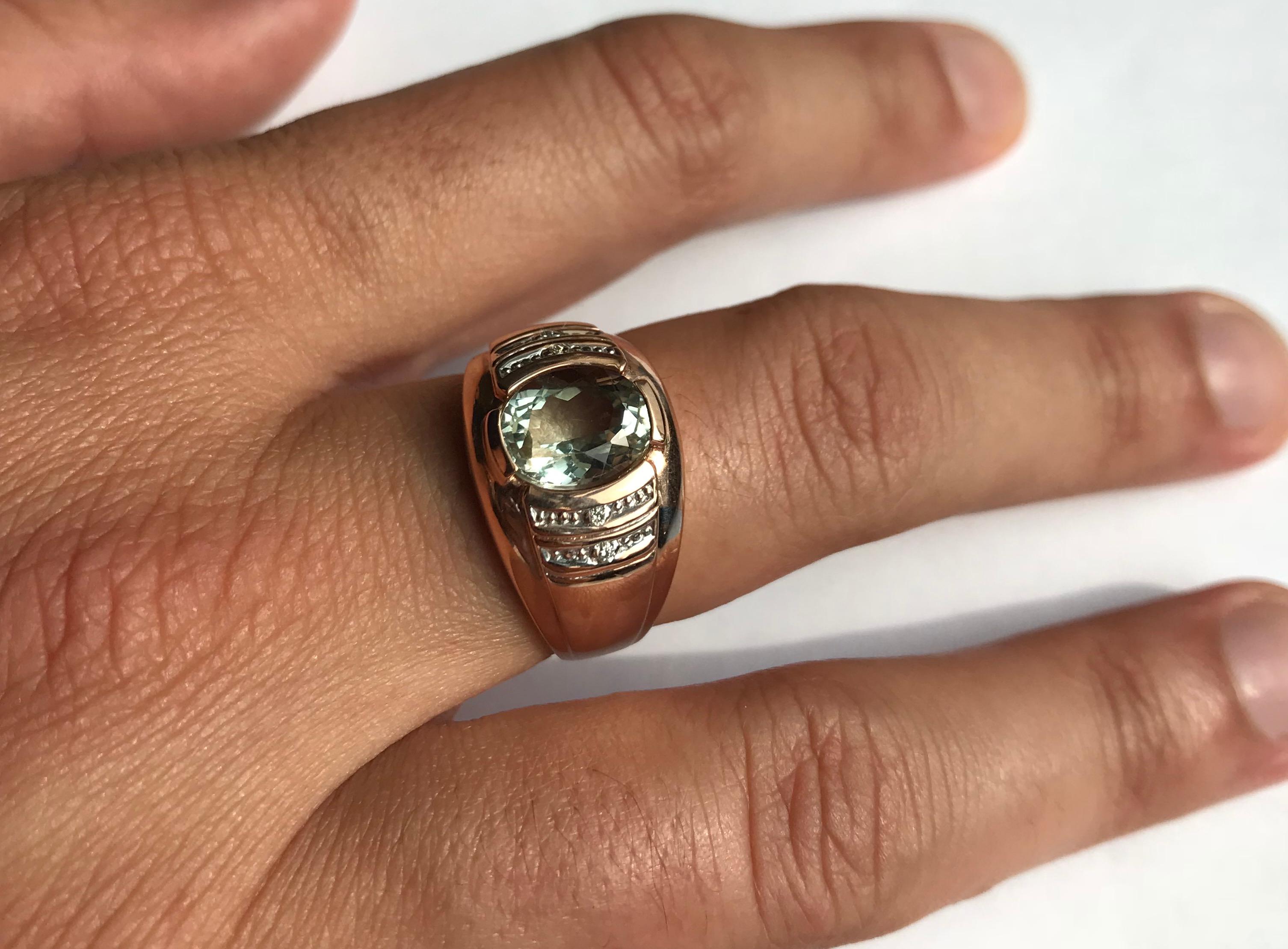 2.76 Carat Oval Green Amethyst and 0.02 Carat White Diamond Men’s Ring In New Condition In GREAT NECK, NY