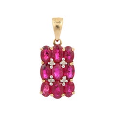 2.76 Carat Oval Ruby and Diamond Cluster Pendant in 14K Solid Yellow Gold