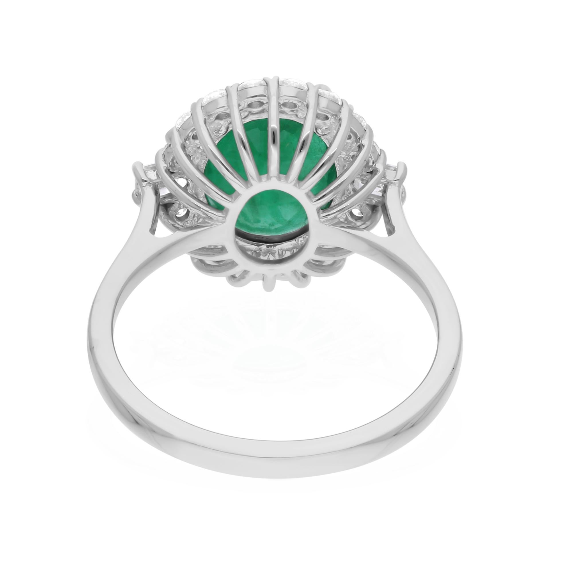 2.76 Carat Oval Zambian Emerald Ring 0.59 Ct. SI/H Diamond 14 Karat White Gold For Sale 1
