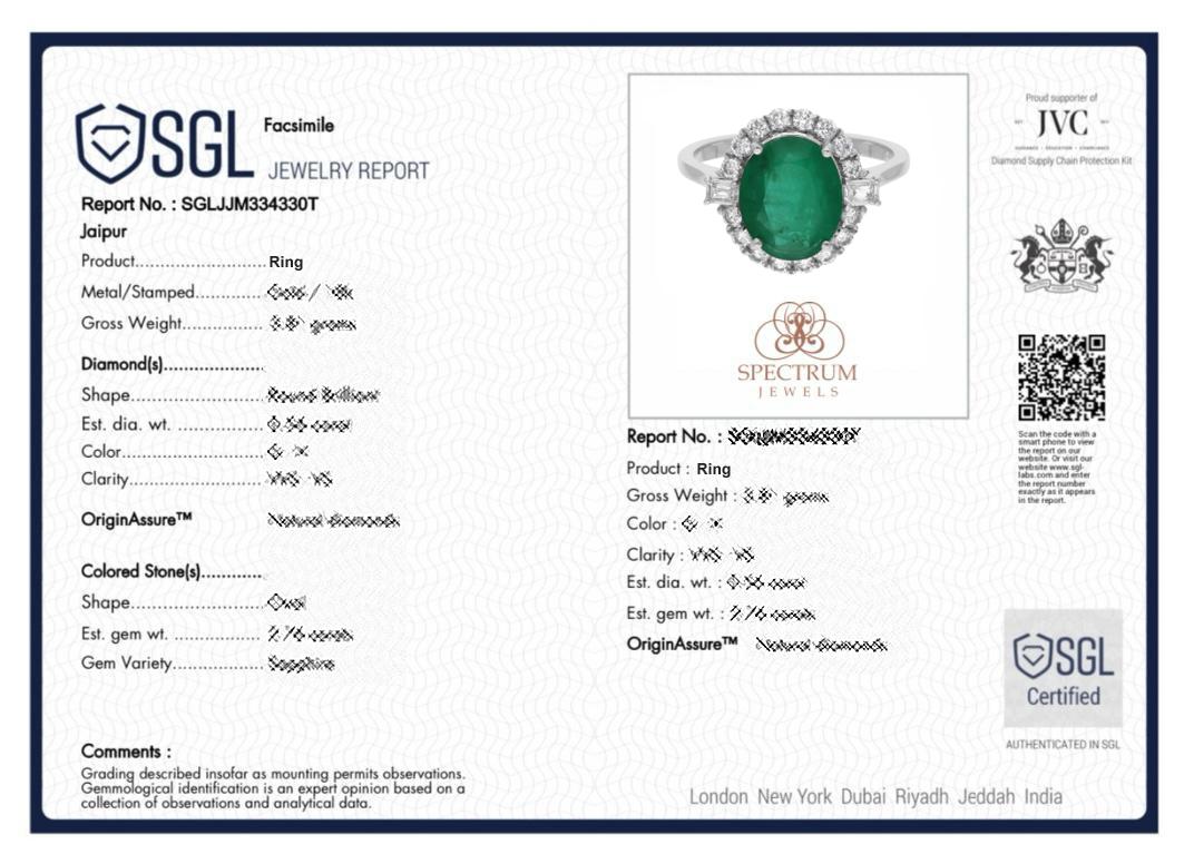 2.76 Carat Oval Zambian Emerald Ring 0.59 Ct. SI/H Diamond 14 Karat White Gold For Sale 2
