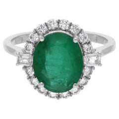 2.76 Carat Oval Zambian Emerald Ring 0.59 Ct. SI/H Diamond 14 Karat White Gold