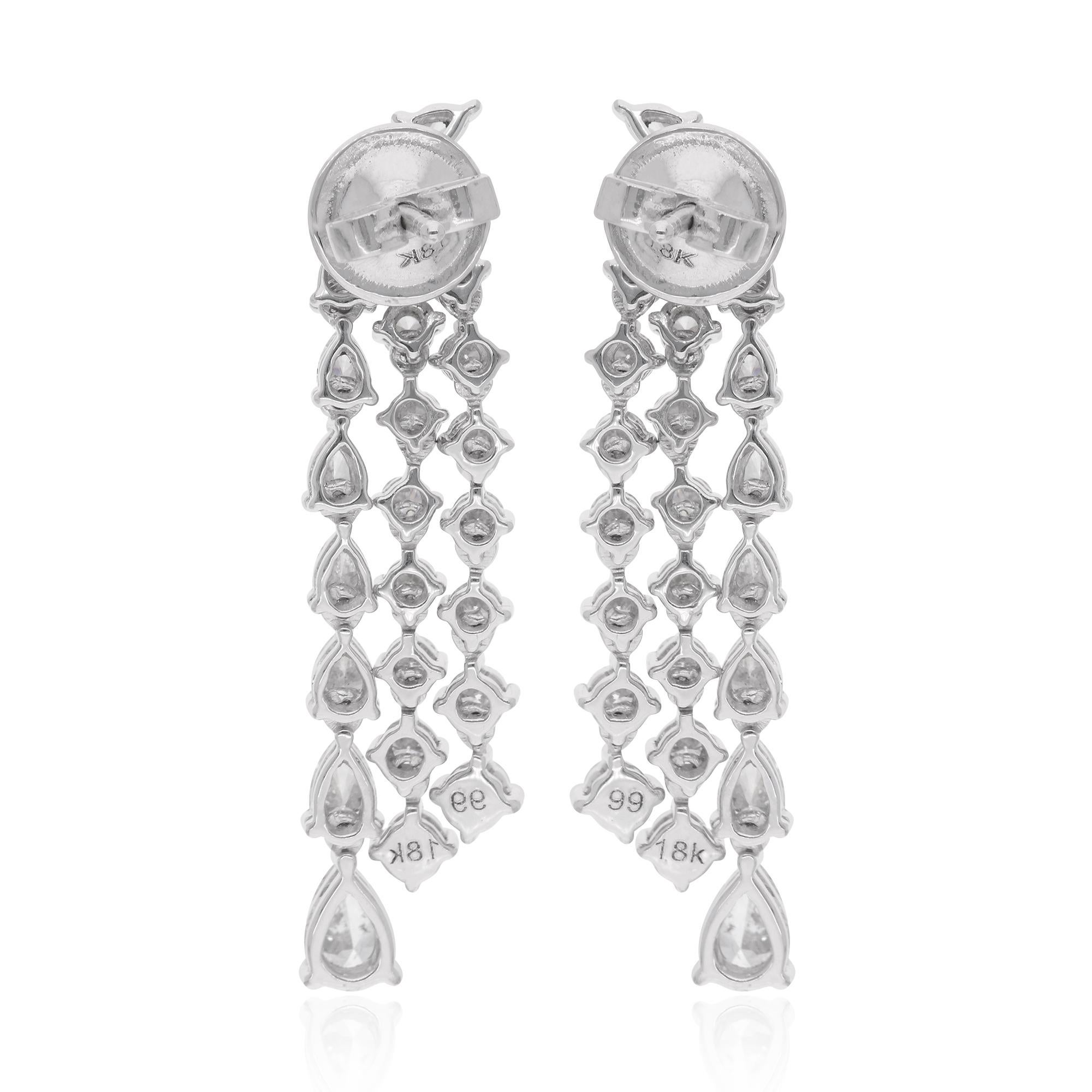 Taille poire 2.76 Carat Pear & Round Diamond Chandelier Earrings 14 Karat White Gold Jewelry en vente
