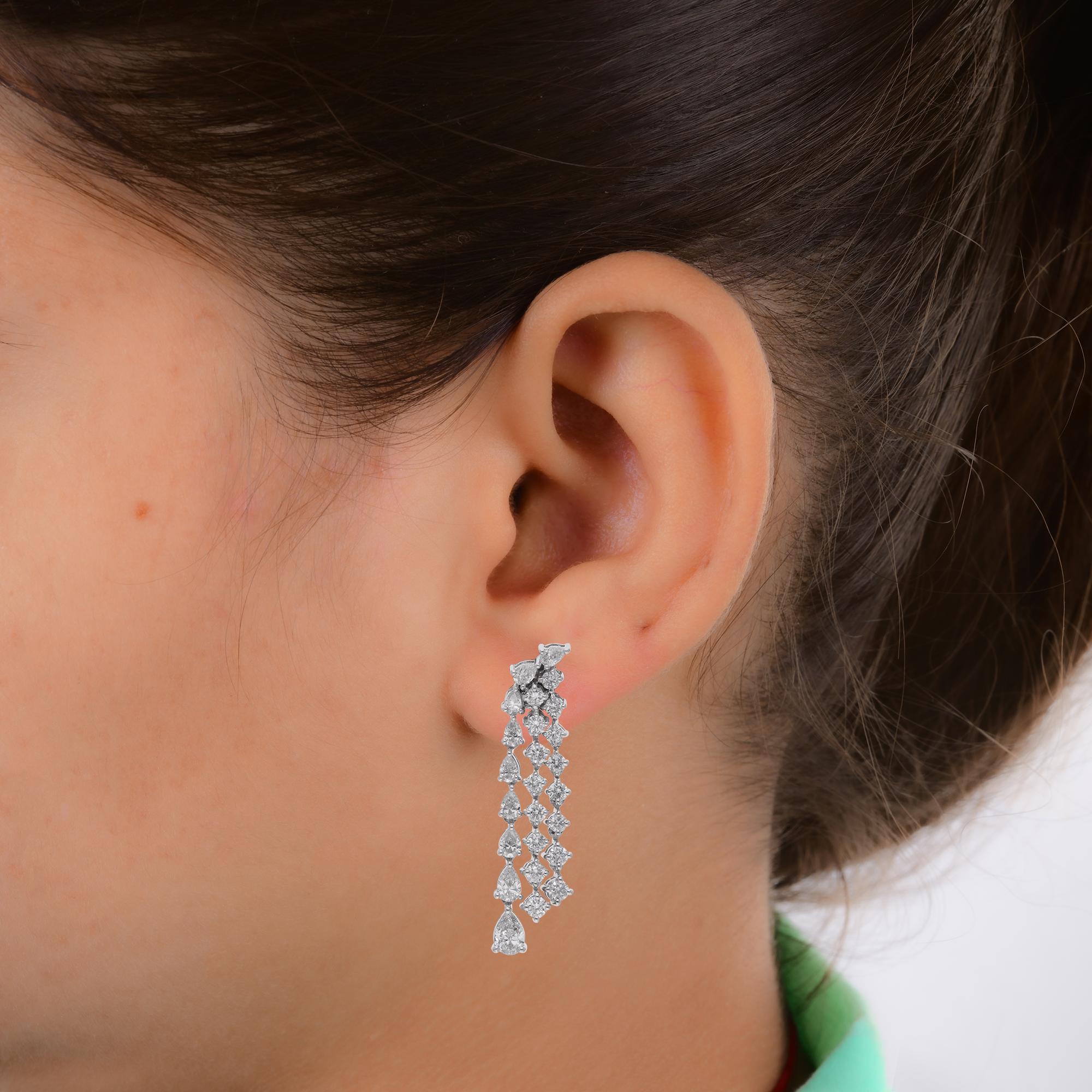 2.76 Carat Pear & Round Diamond Chandelier Earrings 18 Karat White Gold Jewelry For Sale 1