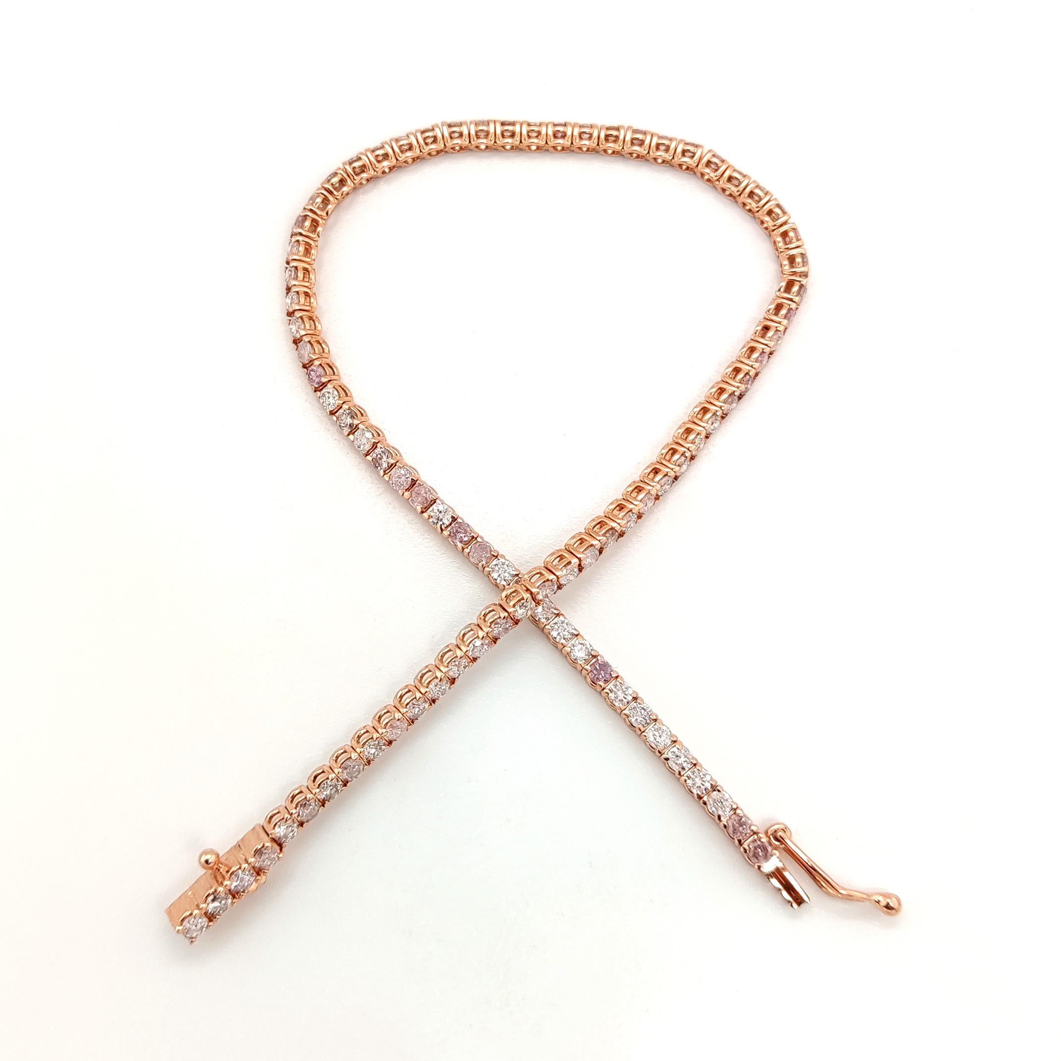 2,76 Karat Rosa Diamant-Tennisarmband (Rundschliff)