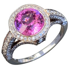 2.76 Carat Pink Sapphire and Diamond and Platinum Cocktail Ring