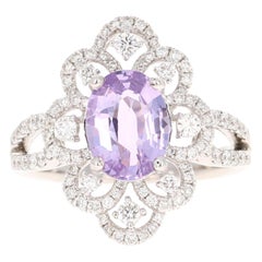 Anello in oro bianco 18 carati con diamante e zaffiro viola da 2,76 carati
