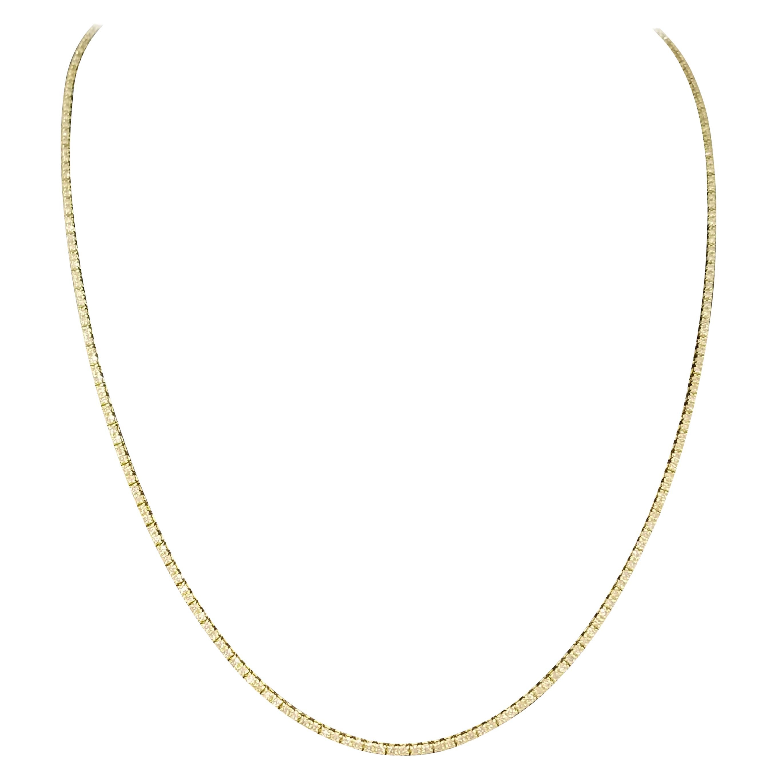 2.95 Carat Round Brilliant Cut Diamond Tennis Necklace 14 Karat Yellow Gold