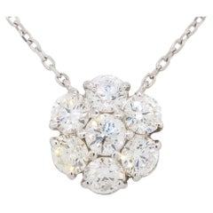 2.76 Carat Round Diamond Cluster Flower Pendant Necklace 18 Karat In Stock