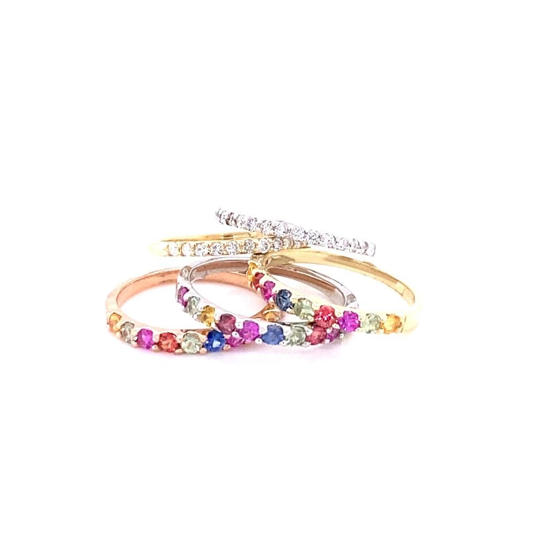 Contemporary 2.76 Carat Multi-Color Sapphire and Diamond 14K Gold Stackable Bands