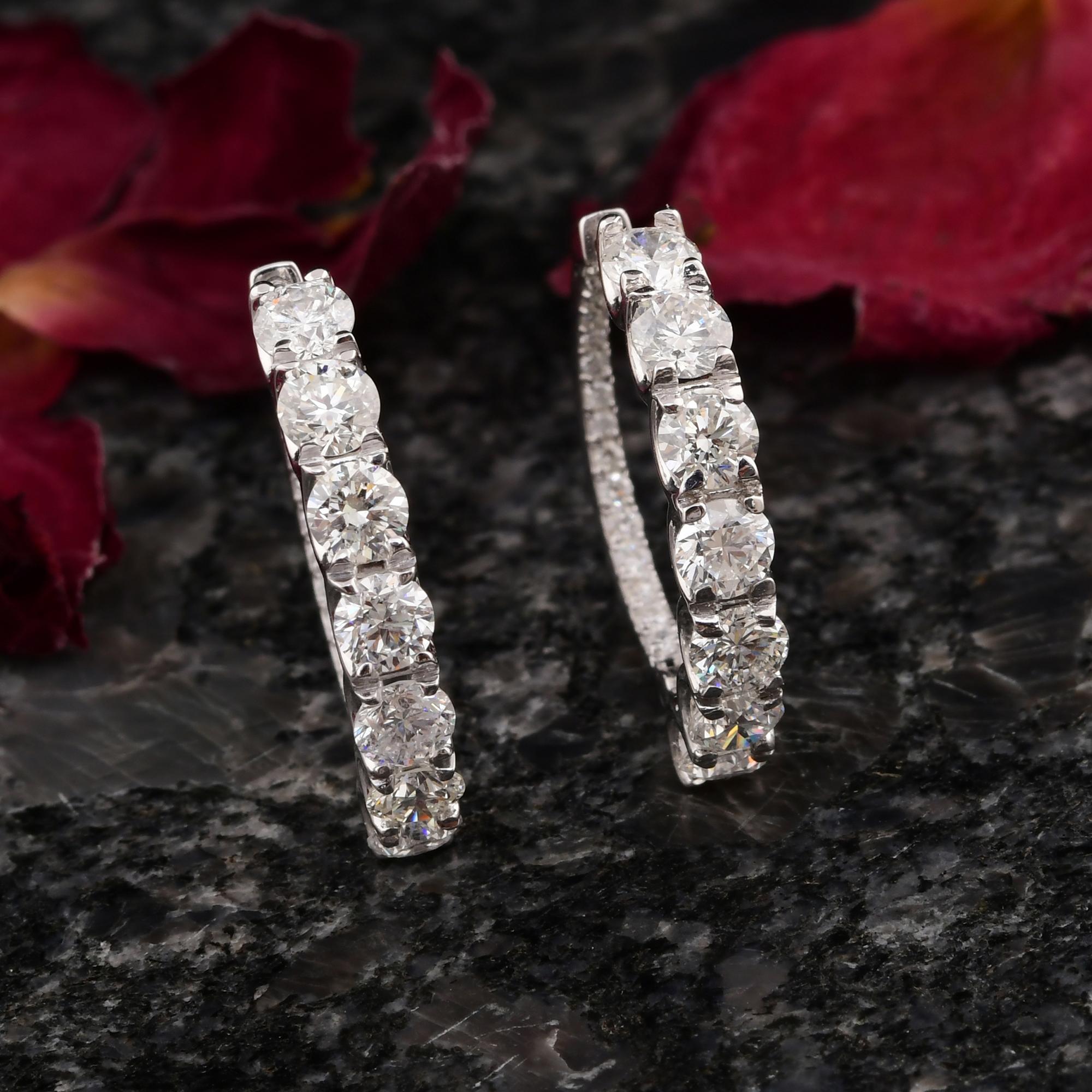 2,76 Karat SI/H Diamant-Creolen aus 14 Karat Weißgold mit rundem Brillantschliff im Angebot 1