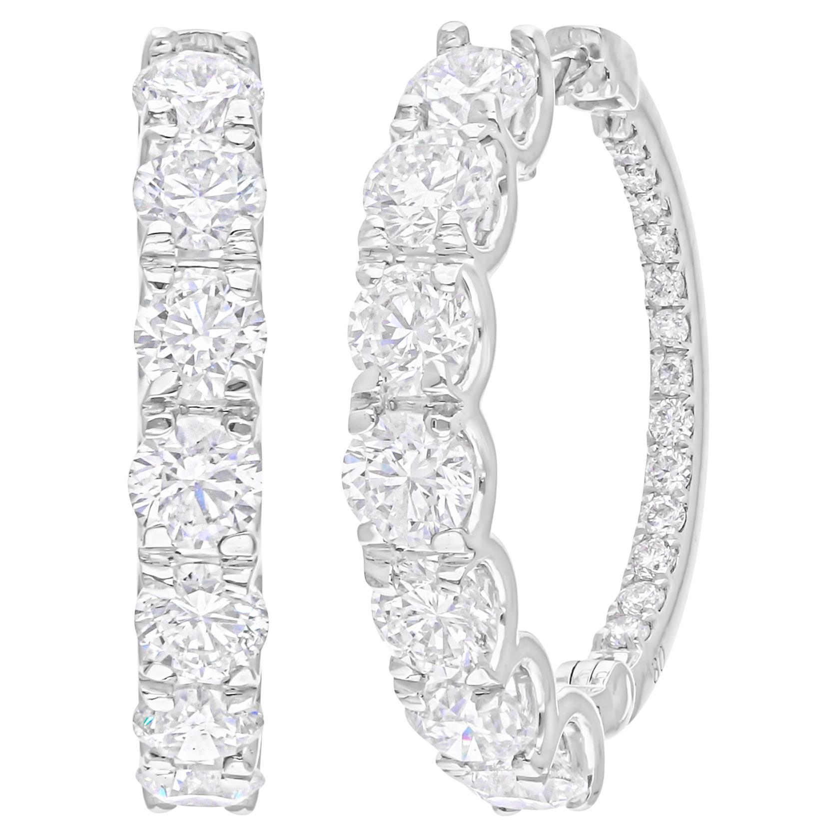 2.76 Carat SI/H Round Brilliant Cut Diamond Hoop Earrings 18 Karat White Gold