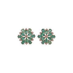 2.76 Carat  Zambian Emerald and Diamond Earrings Stud in 18 Karat Rose Gold