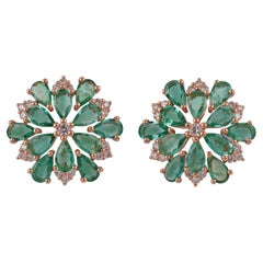 2.76 Carat  Zambian Emerald and Diamond Earrings Stud in 18 Karat Rose Gold