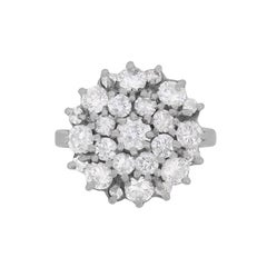 2.76 Carats Diamonds White Gold Cluster Cocktail Ring, circa 1970s
