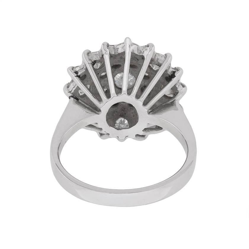 Women's or Men's 2.76 Carats Diamonds White Gold Cluster Cocktail Ring, circa 1970s