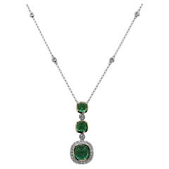 2.76 Carats Emerald and White Diamond White and Yellow Gold Necklace