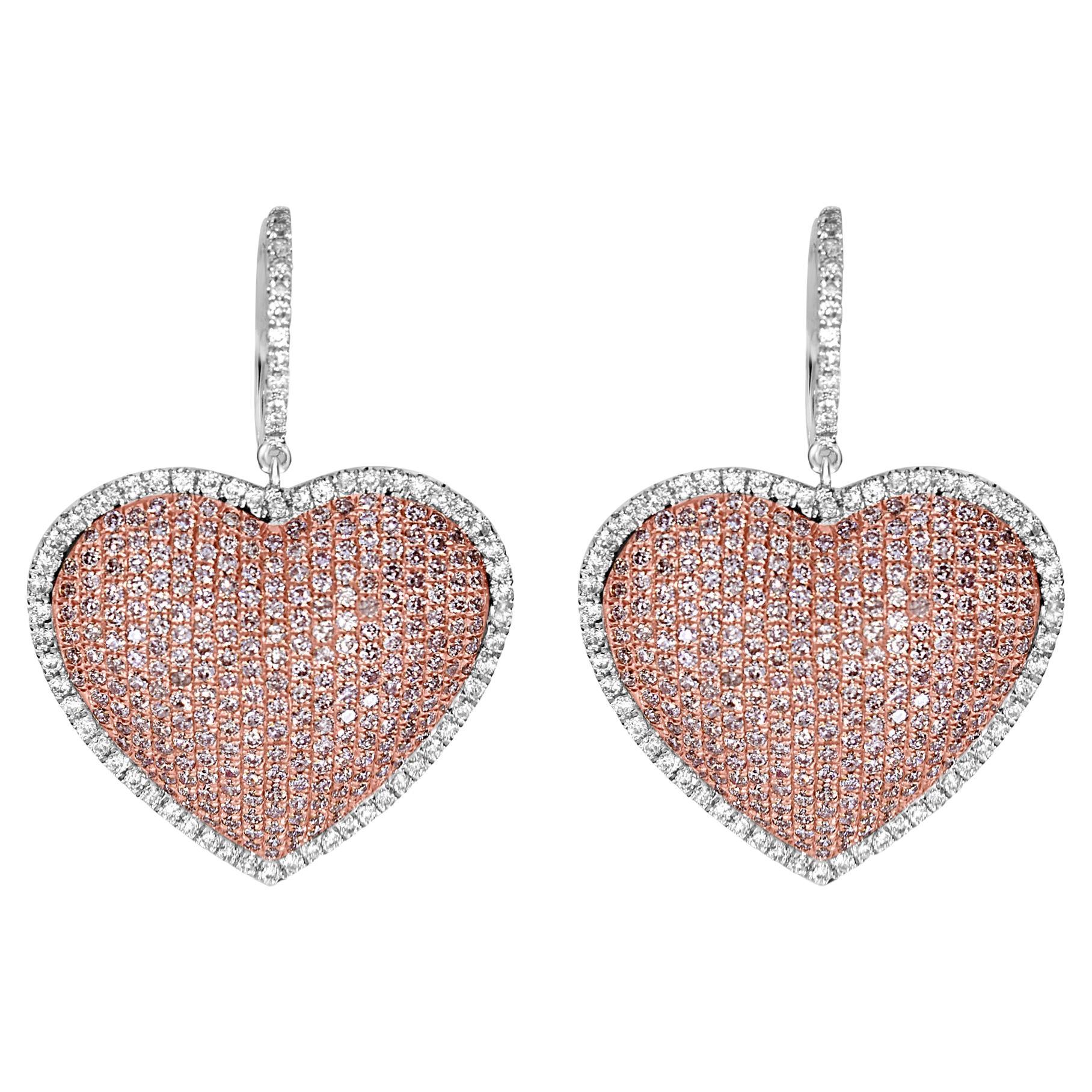 2.76 Carats Pink and White Diamond White and Rose Gold Earrings