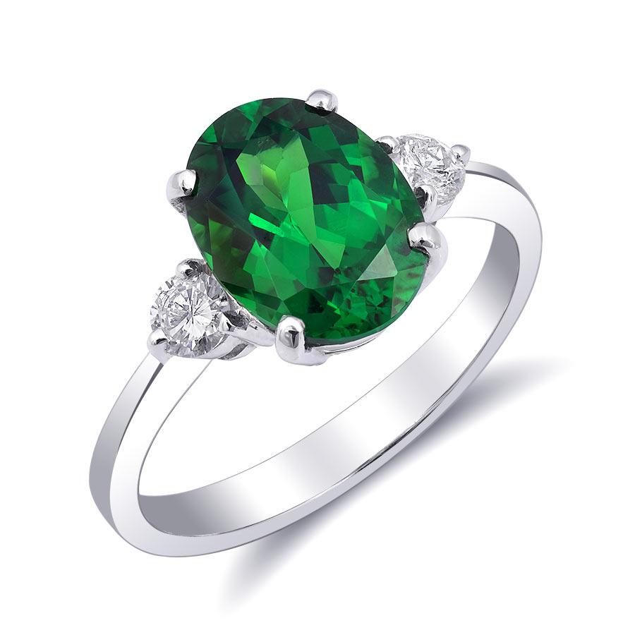 2.76 Carats Tsavorite Diamonds set in 18K White Gold Ring In New Condition For Sale In Los Angeles, CA