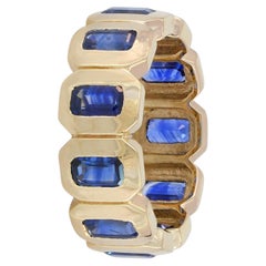 Anello con castone in oro giallo massiccio da 2,76 carati con zaffiro blu per l'eternità