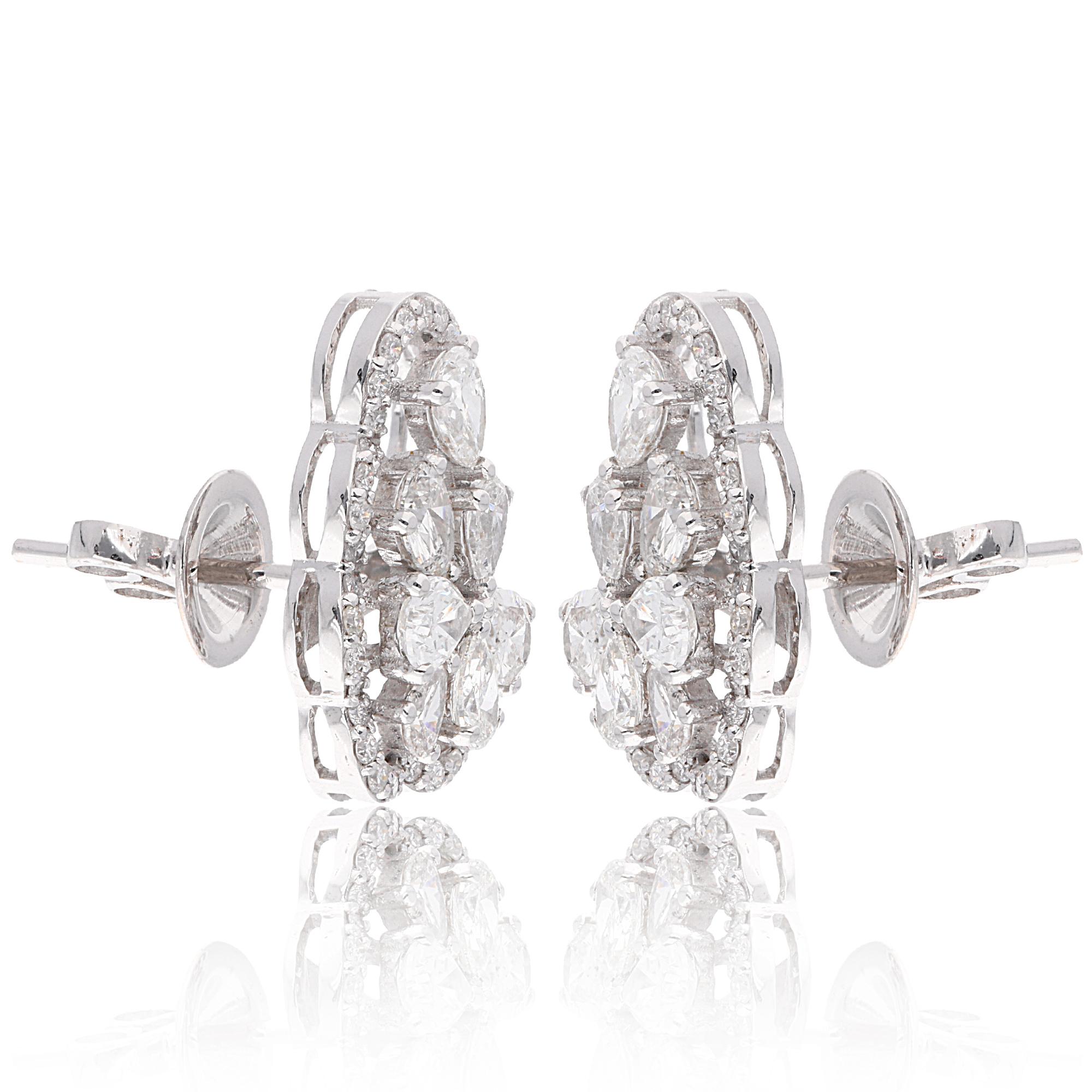 Women's 2.76 Ct. Pear & Round Diamond Stud Earrings 14 Karat White Gold Handmade Jewelry For Sale