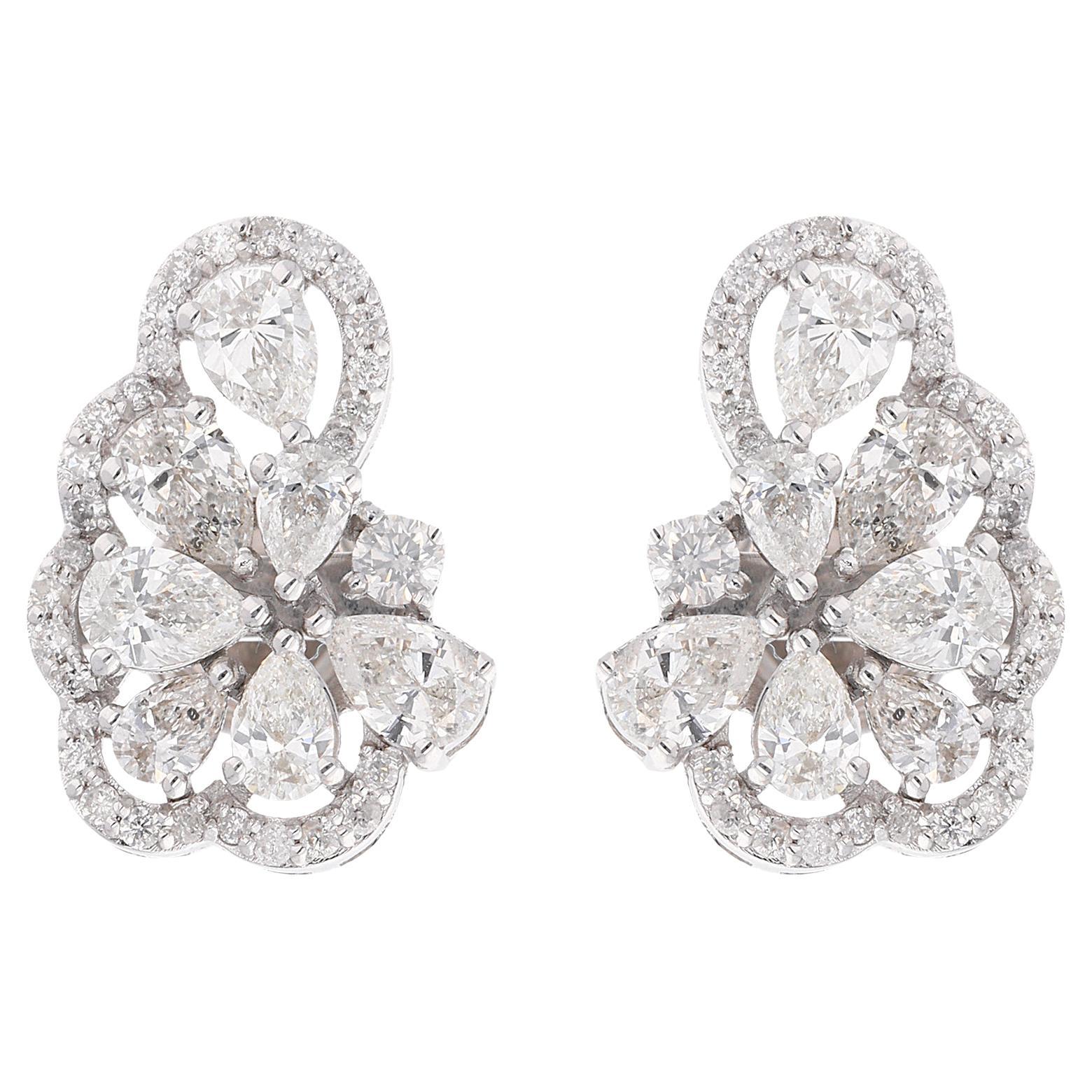 2.76 Ct. Pear & Round Diamond Stud Earrings 14 Karat White Gold Handmade Jewelry