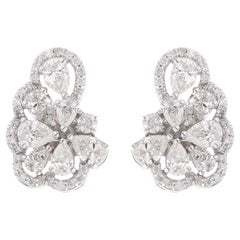 2.76 Ct. Pear & Round Diamond Stud Earrings 14 Karat White Gold Handmade Jewelry
