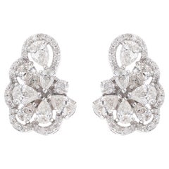 2.76 Ct. Pear & Round Diamond Stud Earrings 18 Karat White Gold Handmade Jewelry