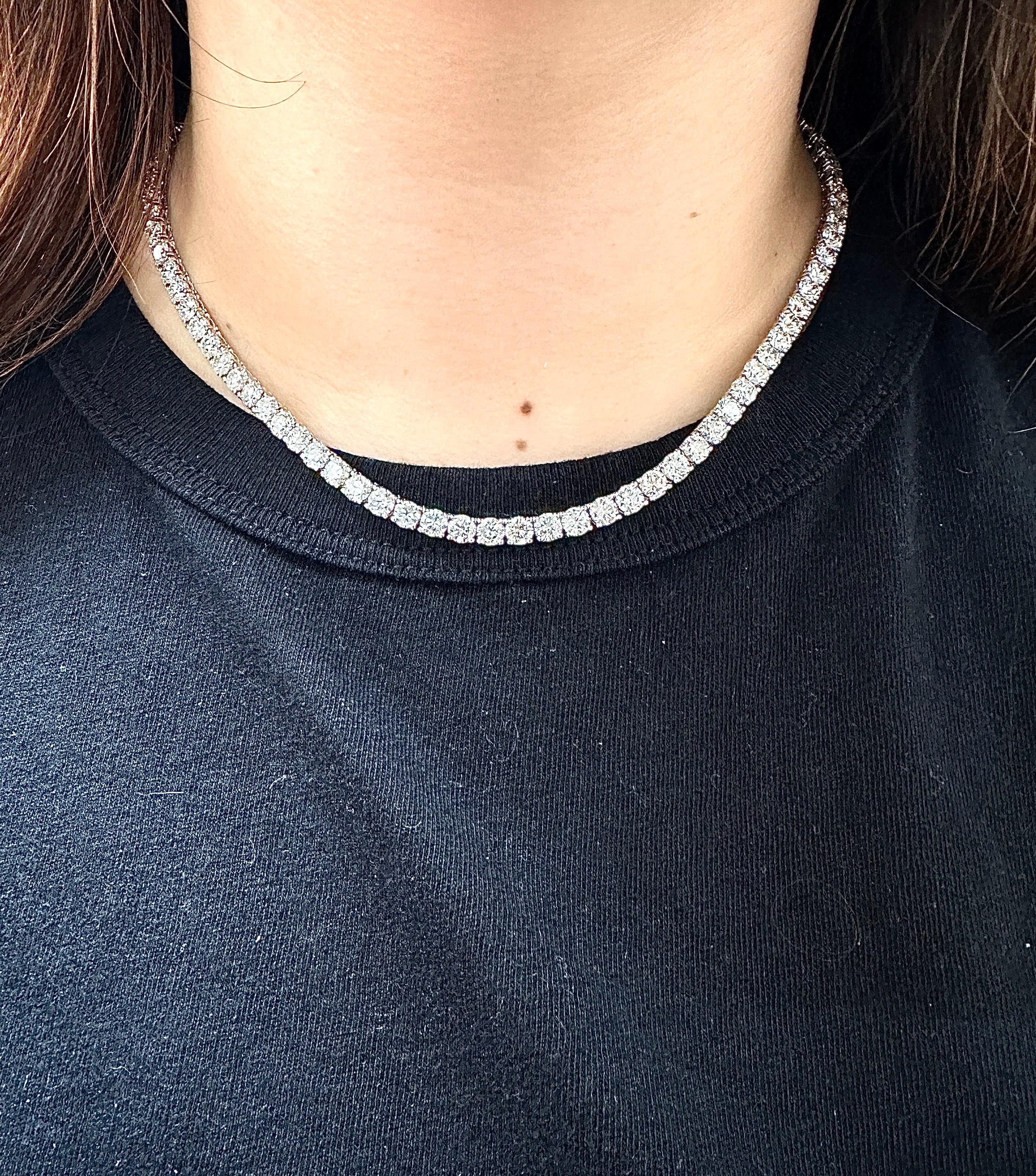 27.60 Carat Diamond Tennis Necklace G SI 14K White Gold 16 inches

100% Natural Diamonds, Not Enhanced in any way Round Cut Diamond  Necklace  
27.60CT (each stone is 0.30ct)
G-H 
SI  
14K White Gold, Prong, 11.43 gram
16 inches in length, 4.2 mm in