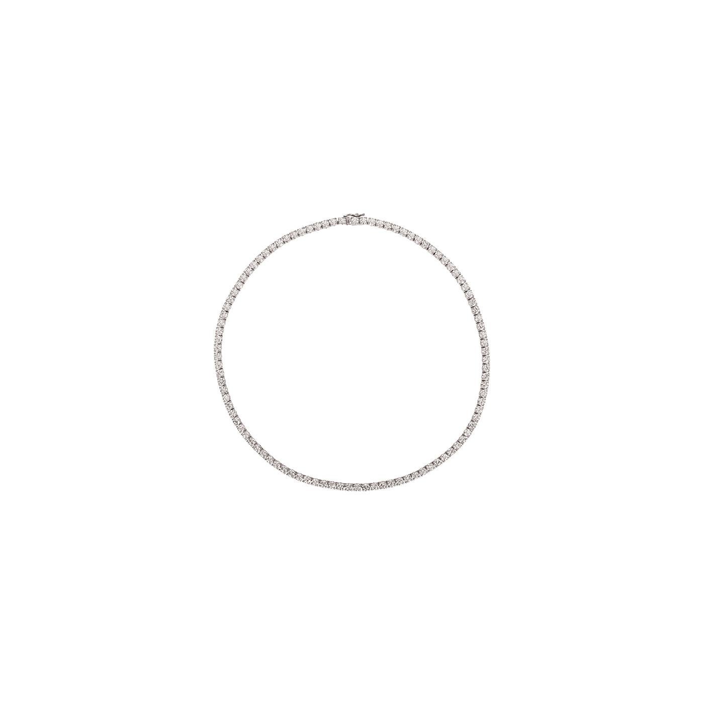 Round Cut 27.60 Carat Natural Diamond Tennis Necklace G SI 14K White Gold 16 inches For Sale
