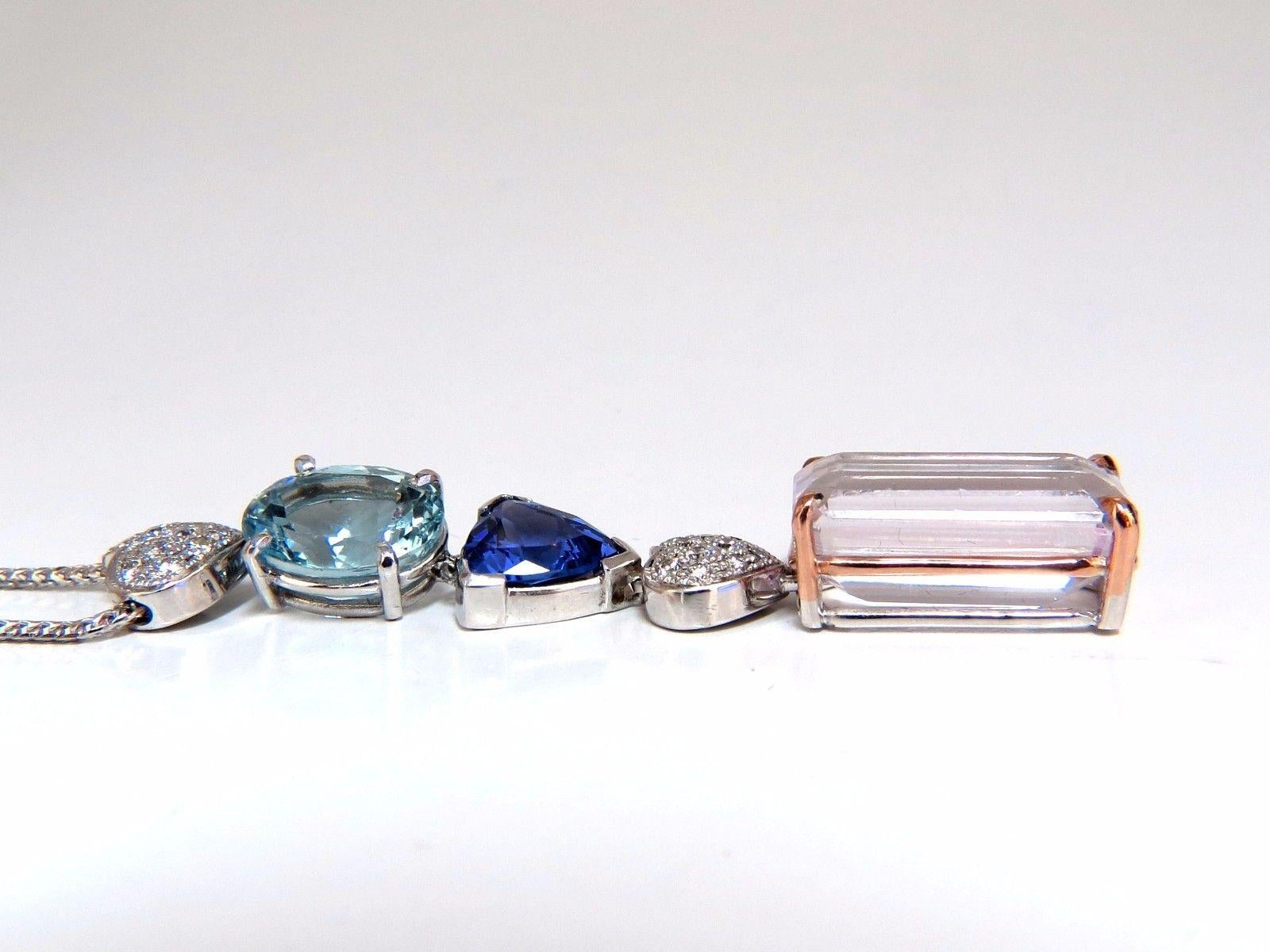 27.60ct natural kunzite tanzanite aquamarine diamonds dangle necklace 14kt 6