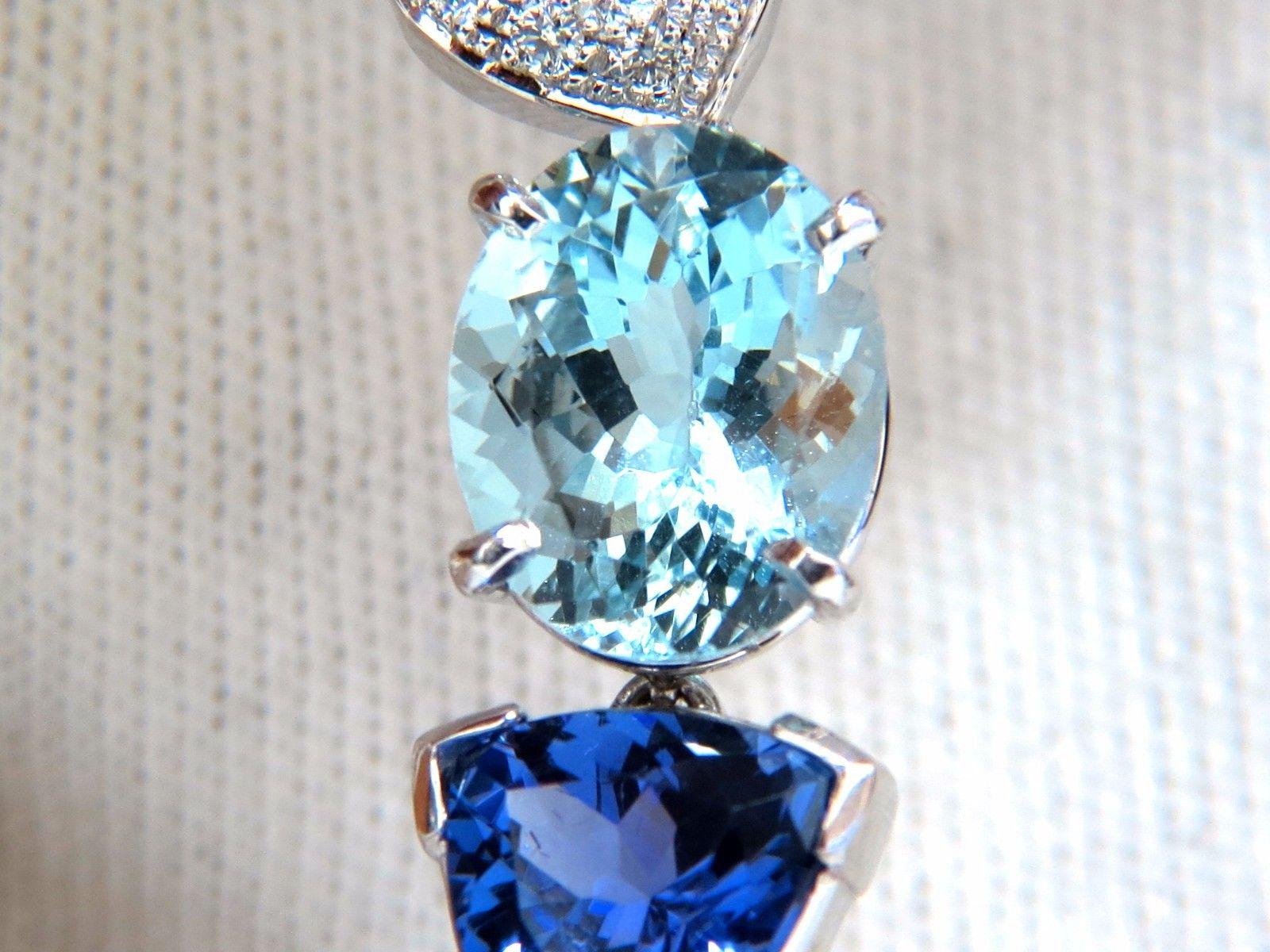 27.60ct natural kunzite tanzanite aquamarine diamonds dangle necklace 14kt 2