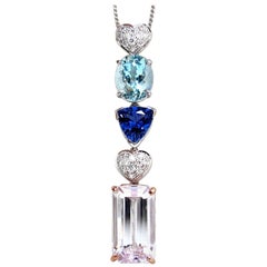 27.60ct natural kunzite tanzanite aquamarine diamonds dangle necklace 14kt